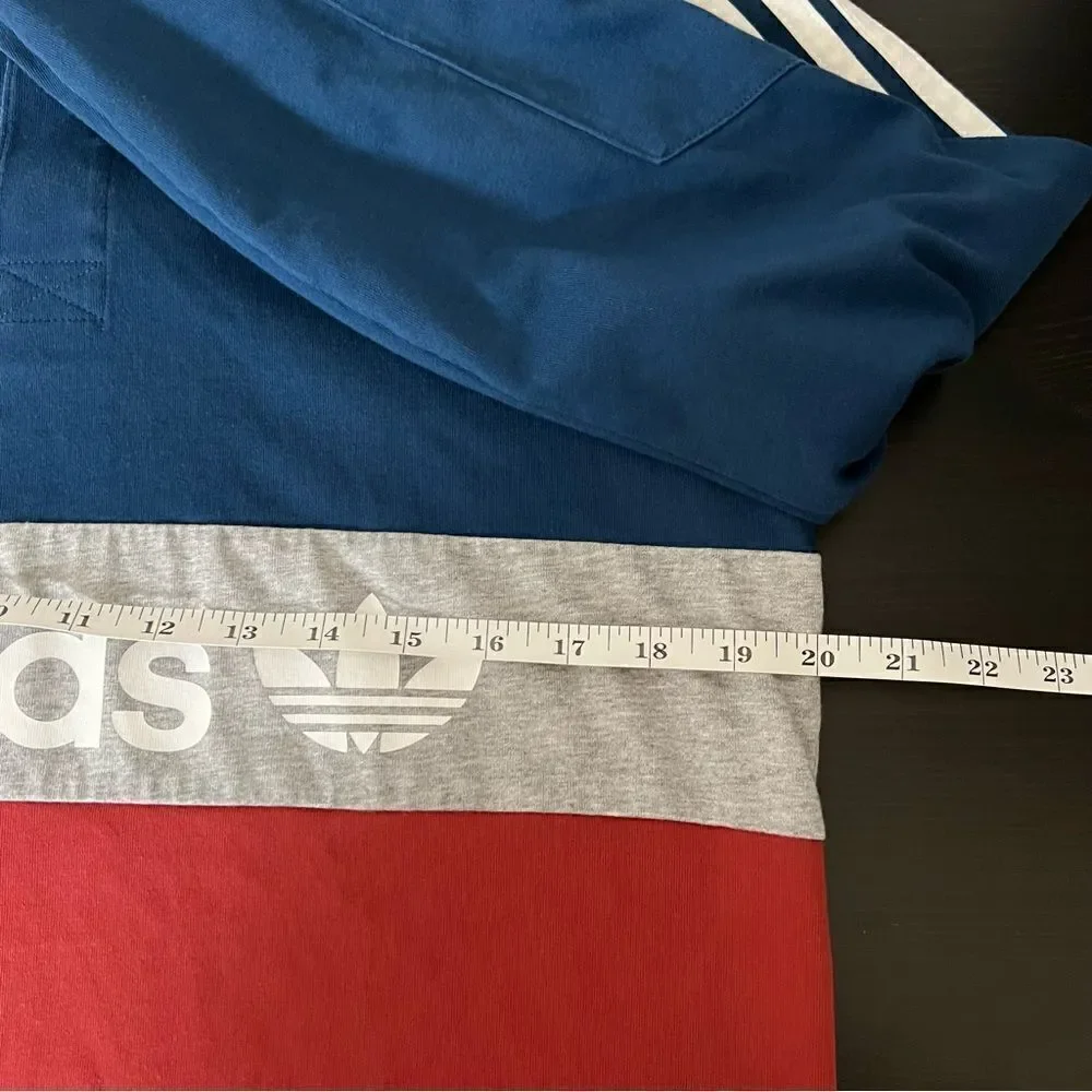 Adidas Polo Shirt Mens Size M 3-Stripes Long Sleeve Rugby Blue Red Gray